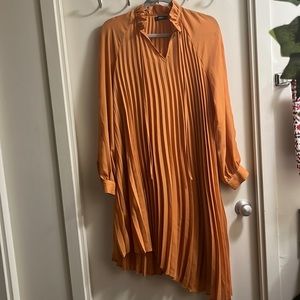 Pleated flowy mustard colored dress